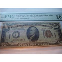 1934-A $10 Hawaii WWII Emergency Issue Note Graded VF-20, Brown Seal