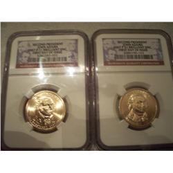 2 NGC Graded 2007 P&D 1st Day Of Issue John Adams $1 Coins