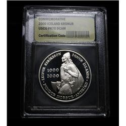 2000 Iceland Kronur Proof Silver Commemorative Graded PR70