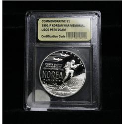 1991-p Korean War Memorial Proof Silver Commemorative Dollar Graded PR70
