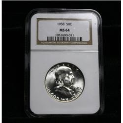 NGC 1958-p Franklin Half Dollar grades Choice Uncirculated ms64