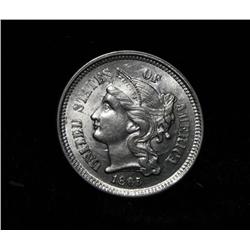 1865 3 Cent  Nickel Grades Gem Uncirculated ms65  CIVIL WAR ISSUE