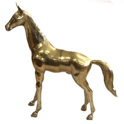 LARGE DECORATORS BRASS HORSE STATUE