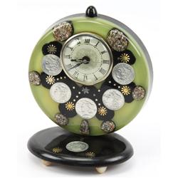 1960'S CLOCK W MORGAN SILVER DOLLARS IN LUCITE