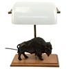 Image 1 : FIGURAL BUFFALO SINGLE BULB DESK LAMP ON WOOD BASE