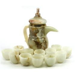 WHITE & BROWN MARBLED ONYX TEA SET