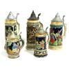 Image 1 : THREE GERMAN STONEWARE AND TWO MUSIC BOX STEINS