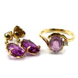 LADIES 14K YELLOW GOLD AMETHYST JEWERLY LOT