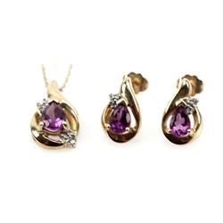 LADIES 10K GOLD AMETHYST & DIAMOND JEWELRY SET