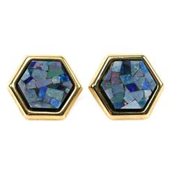 LADIES 14K YELLOW GOLD OPAL MOSAIC EARRINGS