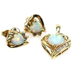 LADIES 10K YELLOW GOLD OPAL & DIAMOND JEWELRY SET