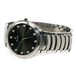 MENS BULOVA STAINLESS STEEL DIAMOND DRESS WATCH