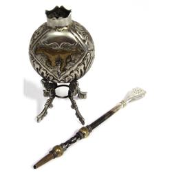 ARGENTINE ALPACA SILVER MATE CUP & BOMBILLA