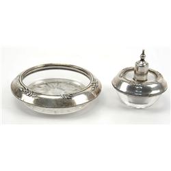 FRANK WHITING STERLING & GLASS ASHTRAY & LIGHTER