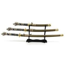 SET OF DECORATIVE FAUX ASIAN SWORDS WITH RACK