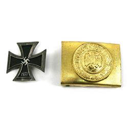REPRO WWII GERMAN IRON CROSS 1ST C. & BELT BUCKLE