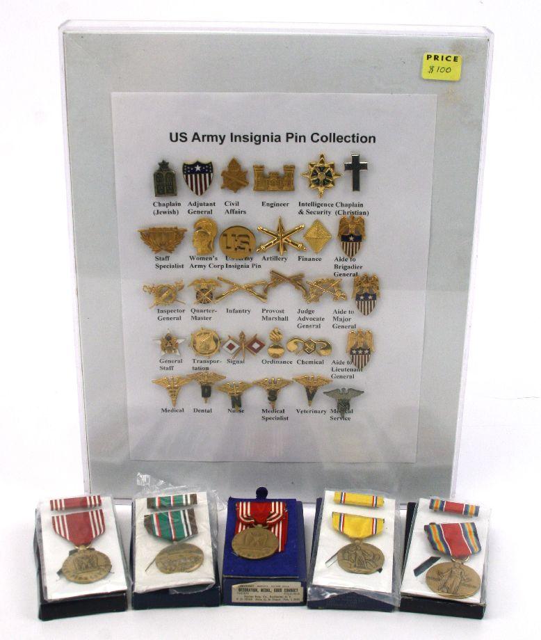 US ARMY INSIGNIA PIN COLLECTION & MEDALS