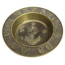 USS SARATOGA CV 60 BRASS ASHTRAY