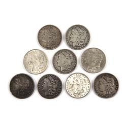 9 SILVER MORGAN DOLLARS 1880 TO 1921