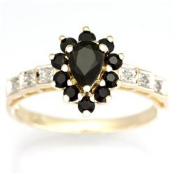 1.14Ct Genuine Black Sapphire & Diamond Ring 9K (JEW-9051X)
