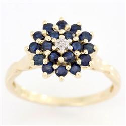 1.09Ct Genuine Blue Sapphire Diamond 9K Gold Ring (JEW-9093X)