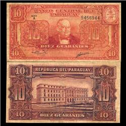 1952 Paraguay 10 Guaranies Circulated Note (CUR-05839)