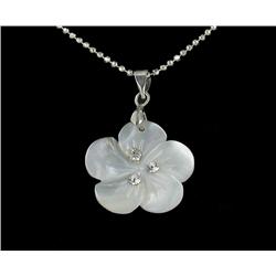 18k WG Plated Mother of Pearl Plumeria Necklace (JEW-1966)