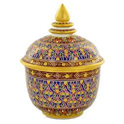 New 24k Heavy Gilded Ornate Benjarong Lidded Bowl (CLB-643)
