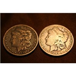 1891 and 1893 Carson City Morgan Silver Dollars - Lot of 2