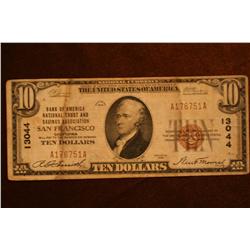 1929 $10 National Currency issued by B of A San Fransisco