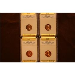 4 SGS Graded Pennies -1961, 1963, 1964, 1965