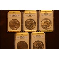 Lot of 5 SGS Graded Eisenhower $1 coins - 1972, 1973, 1974, 1976, 1977
