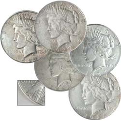 1922-1934 Denver Peace Dollars Very Fine 5 coins