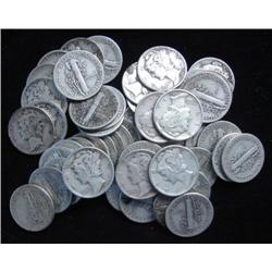 Roll of Mercury Dimes g-xf grades- 50 Coins