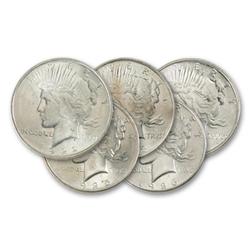 Lot of 5 Uncirculated Peace Silver Dollars
