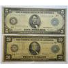 Image 1 : 2 1914 FRN--$5  fine and $20  VG lite #18 written on front