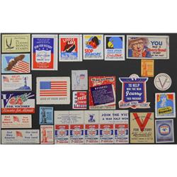 28 WWII Era Patriotic Stamps / Stickers