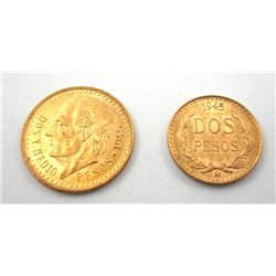 Two 1945 Mexican Gold Coins