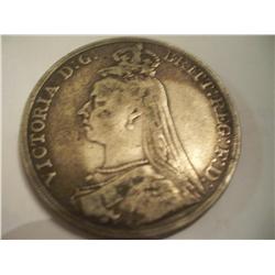 1889 .925 SILVER QUEEN VICTORIA CROWN, GREAT BRITAIN