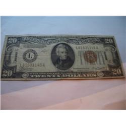 1934 $20 WWII Hawaii Note, Brown Seal, Emergency Issue