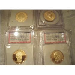 4 Gold Plated Presidential $1 Coins, 1st Day of Issue, 2007/8