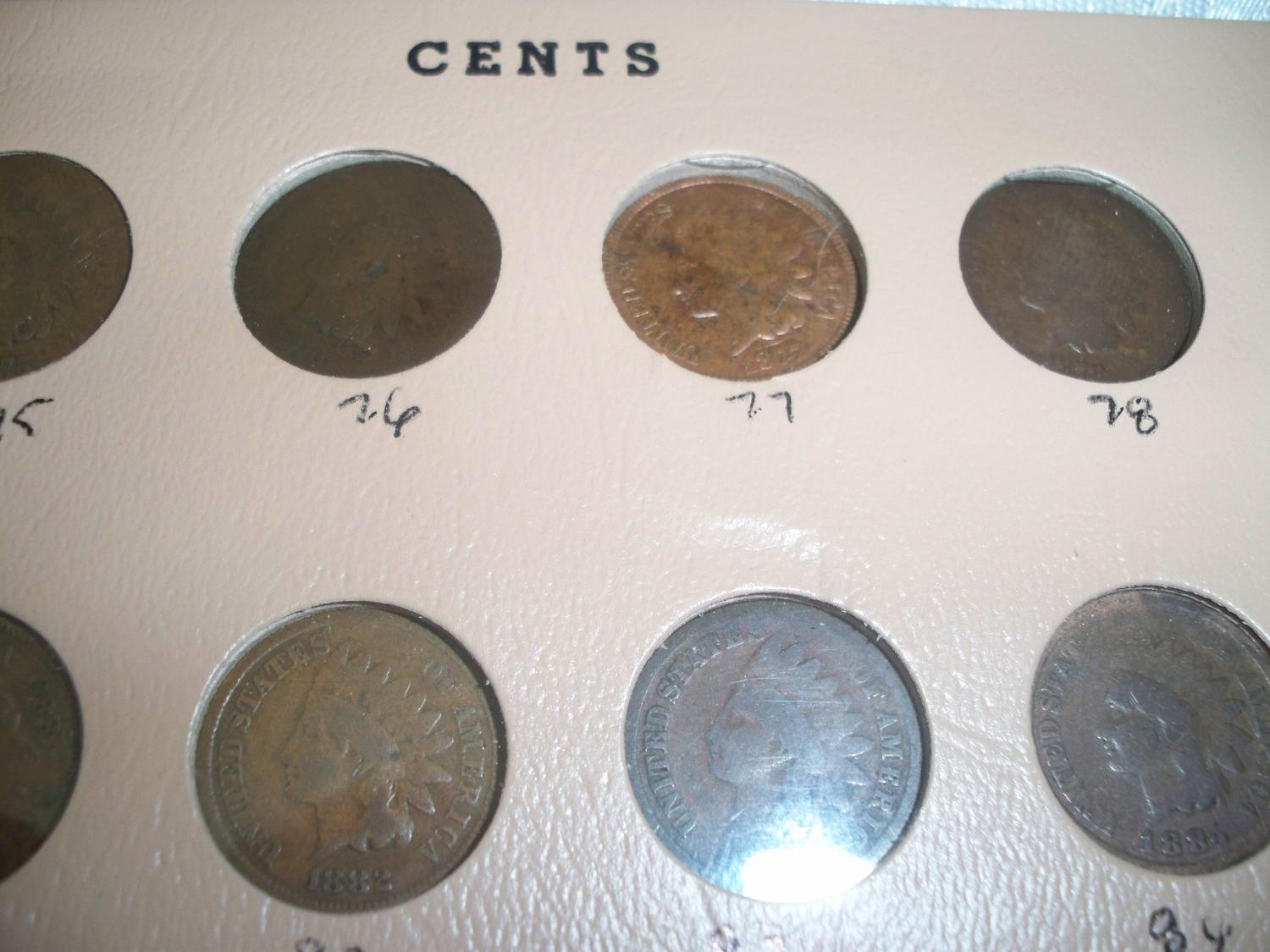 1859 TO 1909 COMPLETE SET INDIAN HEAD PENNIES INCLUDING 1877