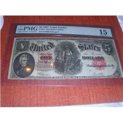 1907 $5 Legal Tender "Woodchopper" Graded Choice Fine 15