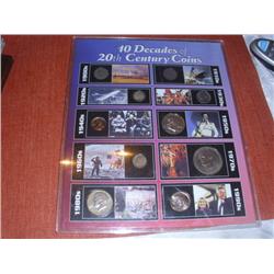 10 Decades of 20th Century Coins, Including Silver Franklin Half,Mercury& Roosevelt Dimes