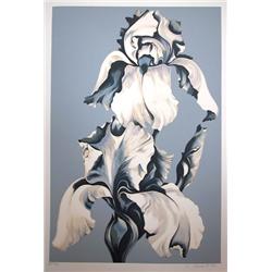 Lowell Blair Nesbitt, White Irises on Blue, Serigraph