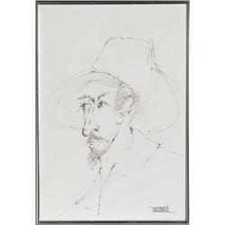 Leonardo Nierman, Self-Portrait 2, Ink Drawing