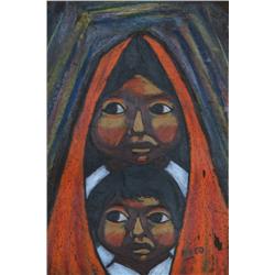 Arturo Nieto, Brother and Sister, Gouache Painting