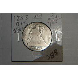 1853 SEATED LIBERTY 1/2 DOLLAR