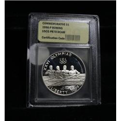 1996-p Olympic Rowing Proof Commemorative Silver Dollar Graded PR70 DCAM