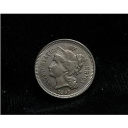 1865 3 Cent  Nickel Grades Select Uncirculated ms63  CIVIL WAR ISSUE